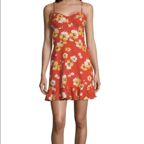 Red Floral Linen Mini Dress - Picture 1 of 14